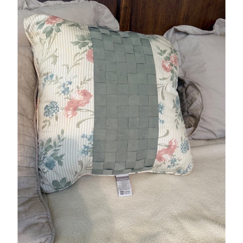 Chris Madden JC Penny Home Floral Striped Woven Throw Pillow Sofa Cottage-core